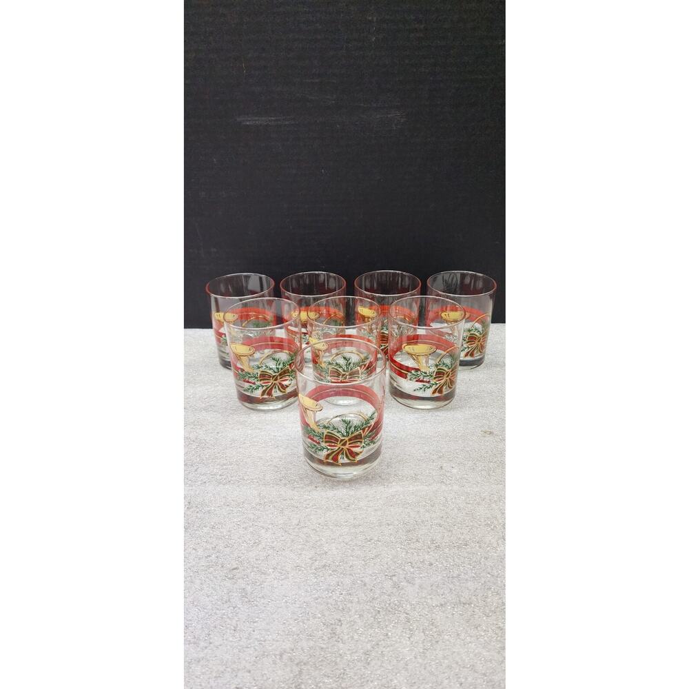 Set Of 8 Georges Briard Christmas Horn Lowball Glasses Signed Small Chip On 1 U